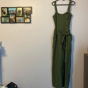 Happy Nature Kate Hudson Green Striped Jumpsuit Large Button Detail size S Linen